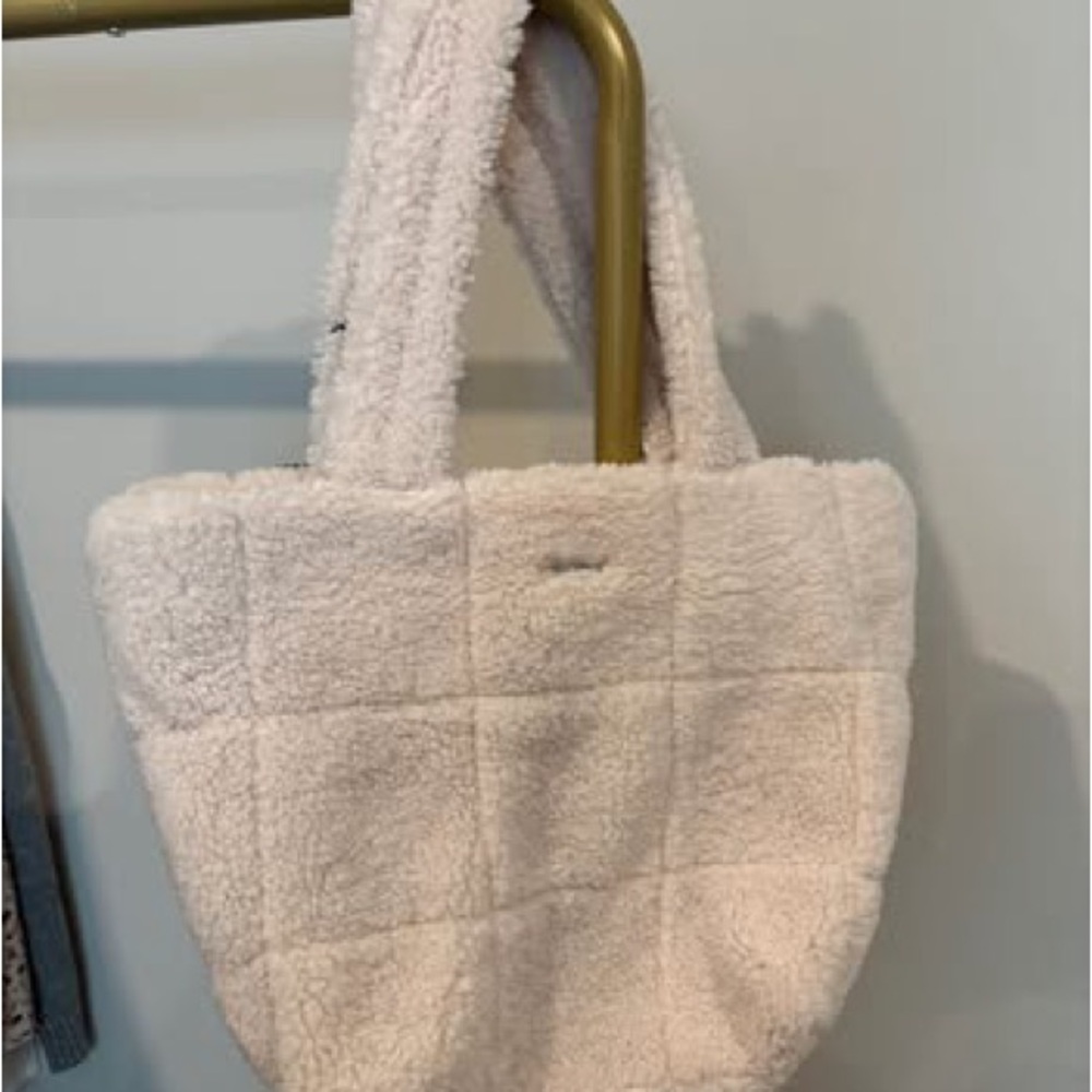 DKNY Plush Sherpa Tote Bag in Cream